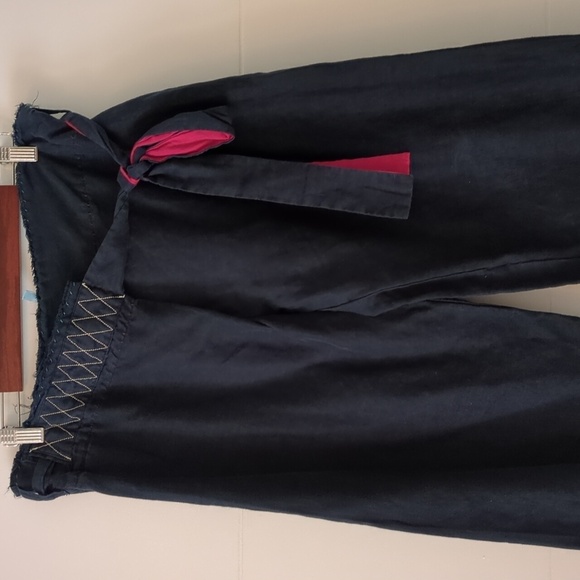 Anthropology Y2K Aquaris Ankle Boho Linen Navy Blue Wrap Pants with Pink Accents - Picture 2 of 7